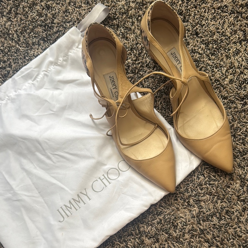 Jimmy Choo Tan High Heel Pointed-Toe Heels